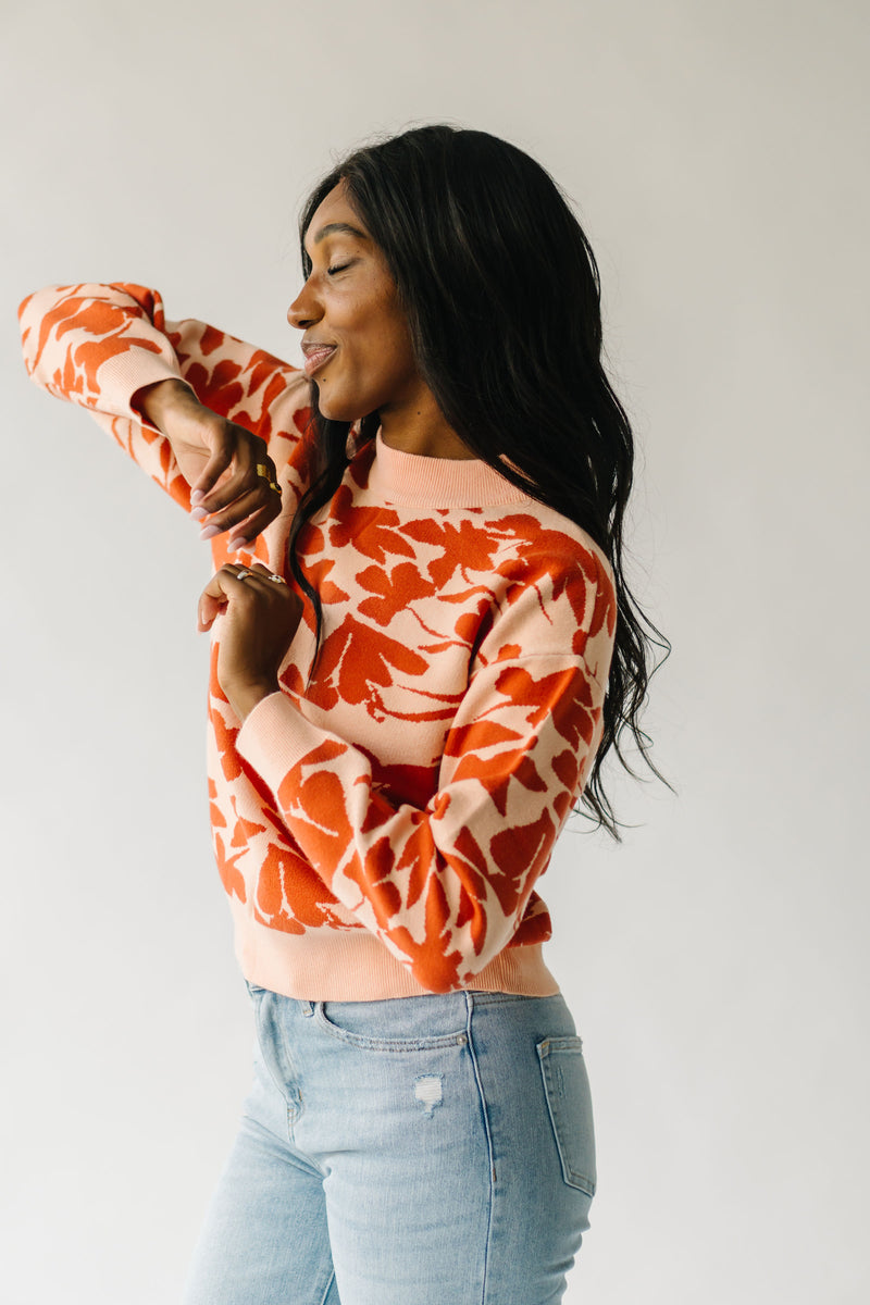 The Nobringa Mock Neck Floral Sweater in Peach