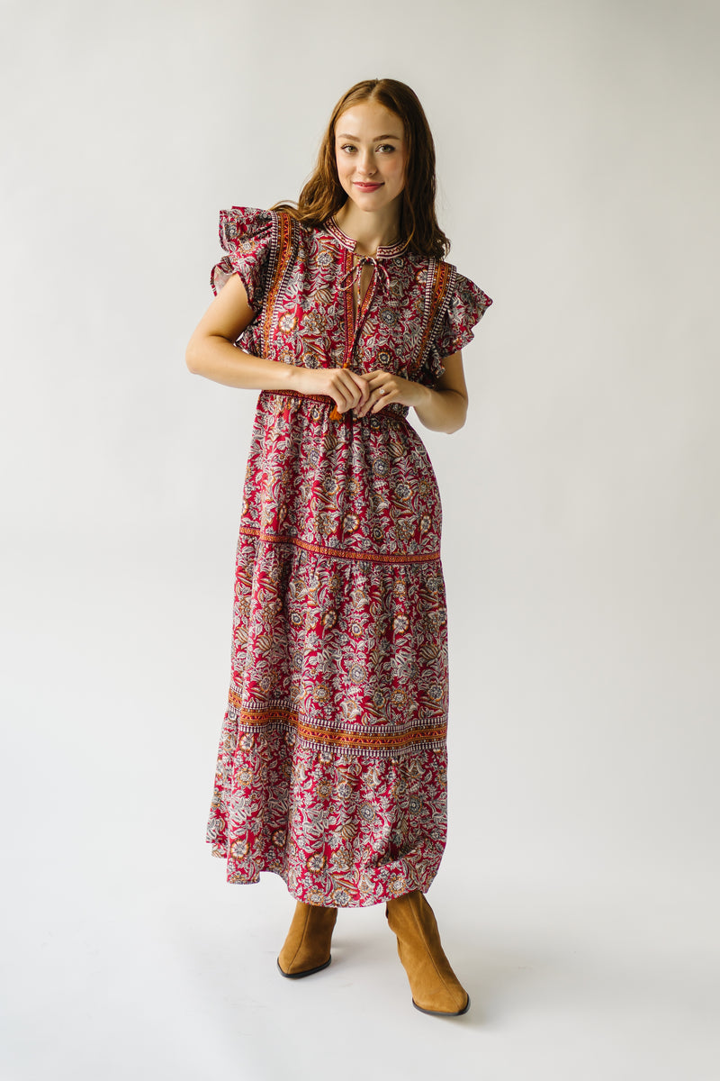 The Kirkin Patterned Tie Detail Dress in Red Floral