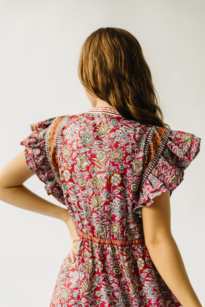 The Kirkin Patterned Tie Detail Dress in Red Floral