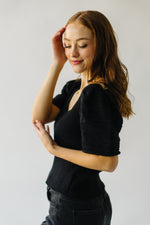 The Tampico Crochet Puff Sleeve Blouse in Black