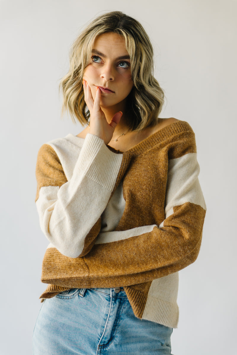 The Hazelton Striped Jacquard Sweater in Light Camel