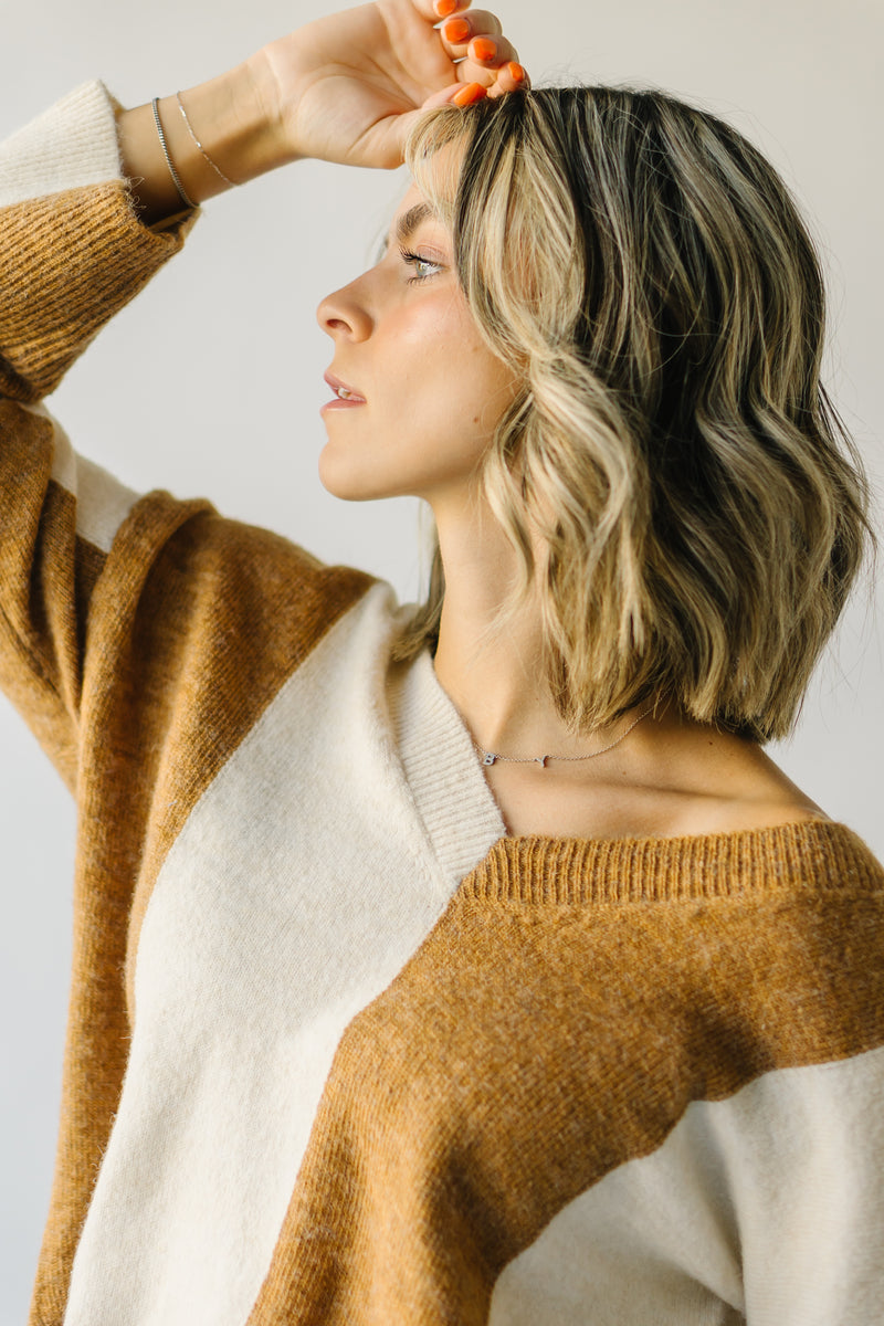 The Hazelton Striped Jacquard Sweater in Light Camel