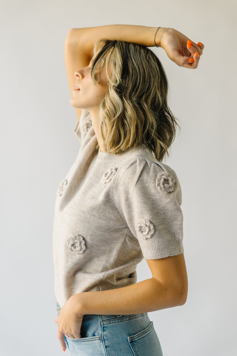 The Aster Flower Detail Sweater in Sand