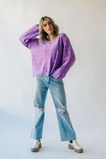 The Aberdeen Striped V-Neck Sweater in Purple + Pink