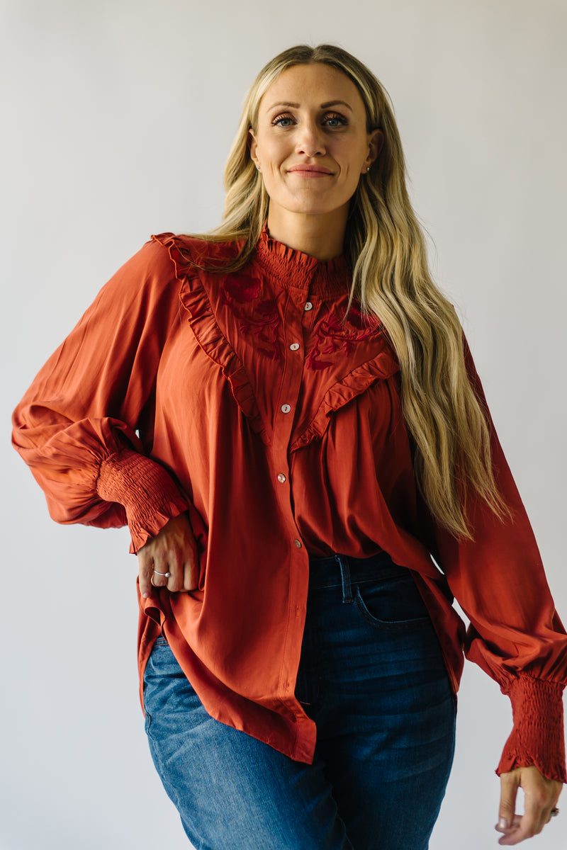 The Albus Embroidered Blouse in Rust