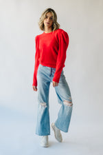 The Elburn Textured Crew Neck Sweater in Red