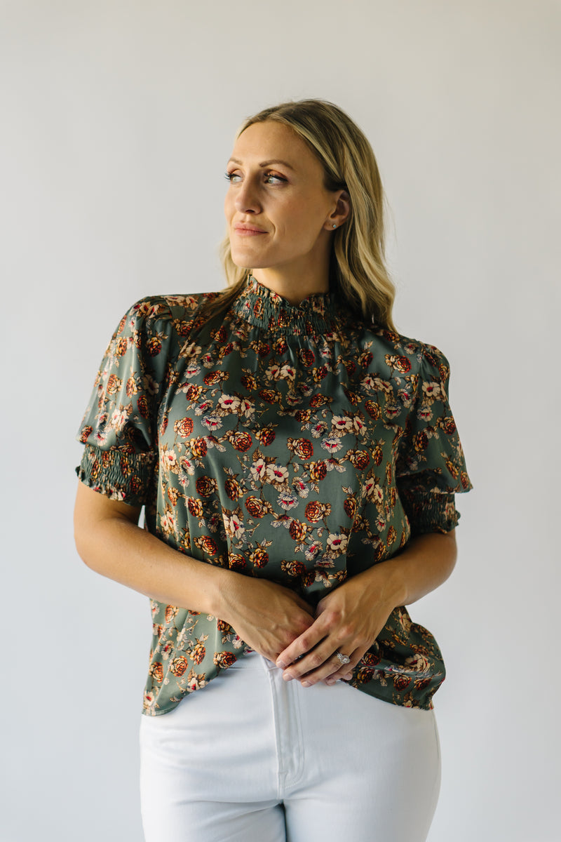 The Creston Smocked Detail Blouse in Olive