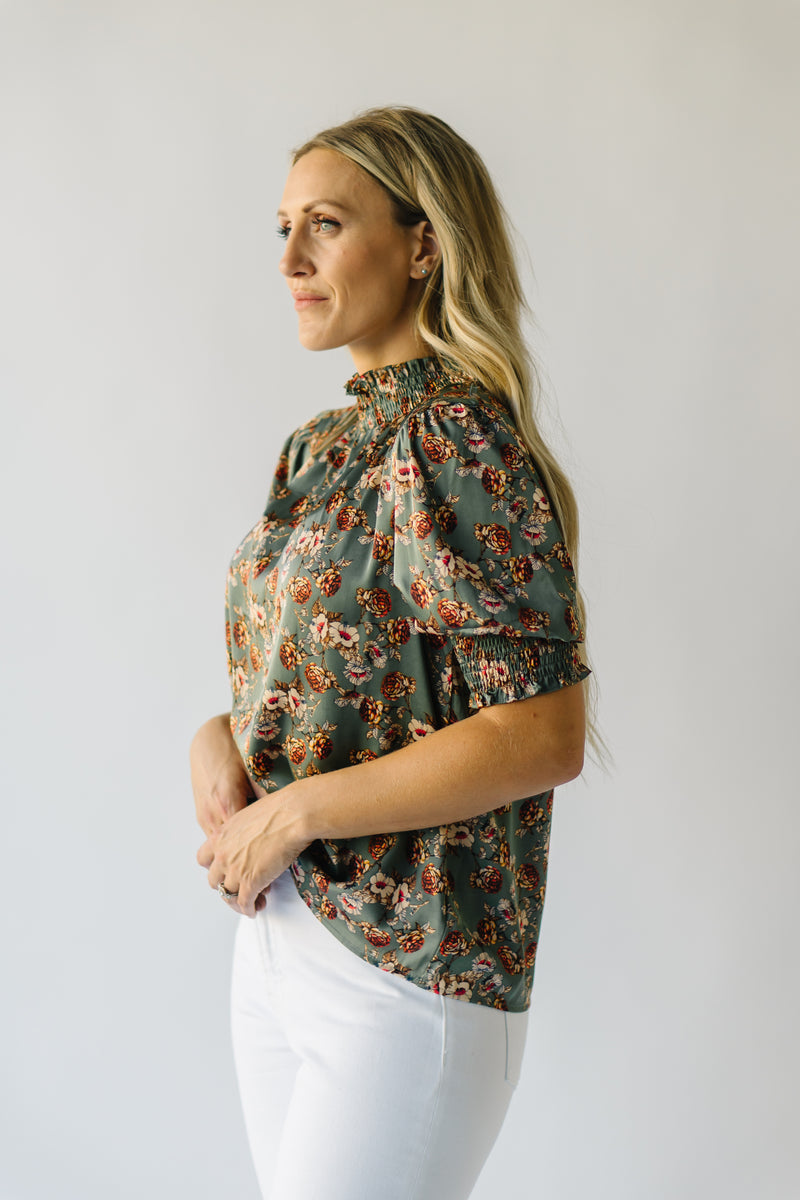 The Creston Smocked Detail Blouse in Olive
