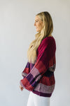 The Emington Striped Bubble Sleeve Sweater in Burgundy + Navy