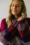The Emington Striped Bubble Sleeve Sweater in Burgundy + Navy