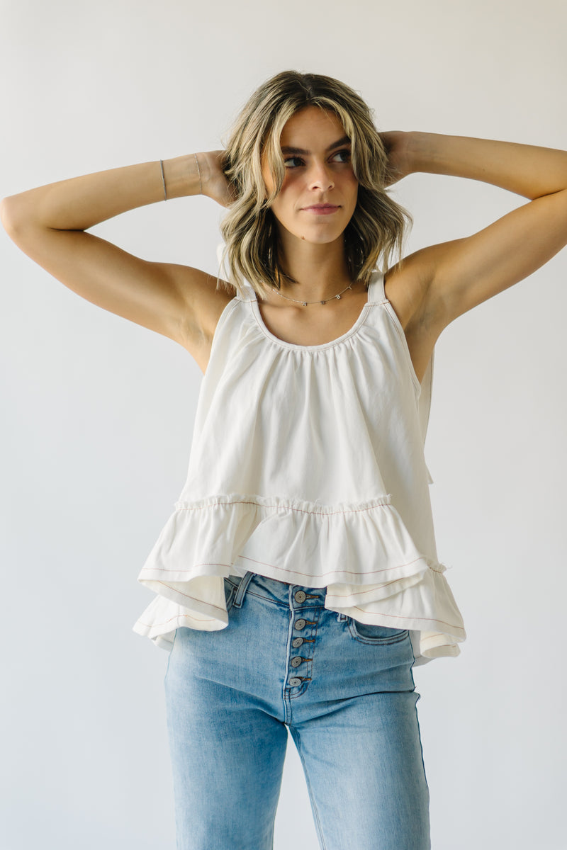 The Menan Denim Tie Detail Blouse in Off White
