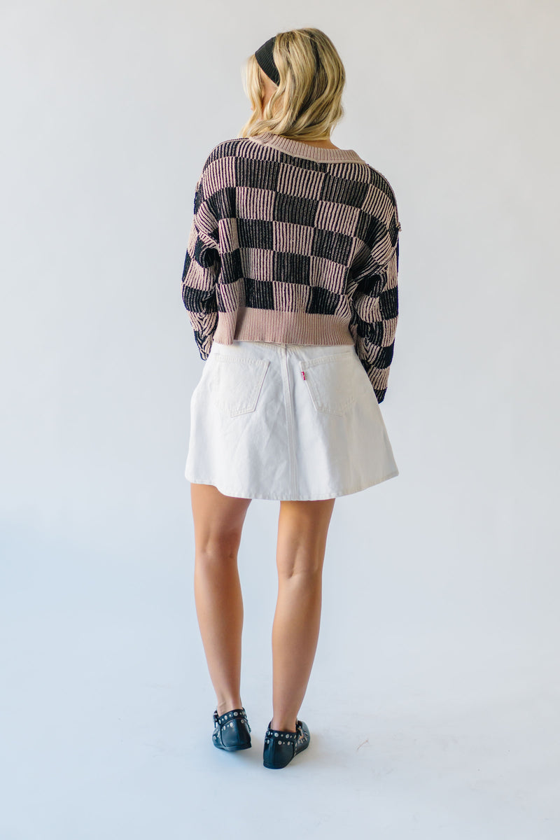 The Shyla Checkered Sweater in Beige + Black