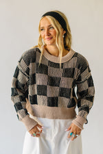 The Shyla Checkered Sweater in Beige + Black