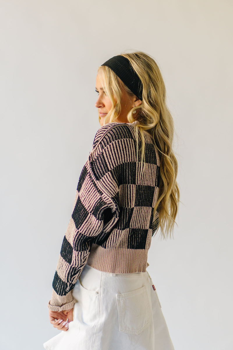 The Shyla Checkered Sweater in Beige + Black