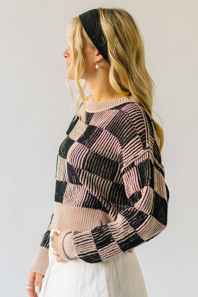 The Shyla Checkered Sweater in Beige + Black