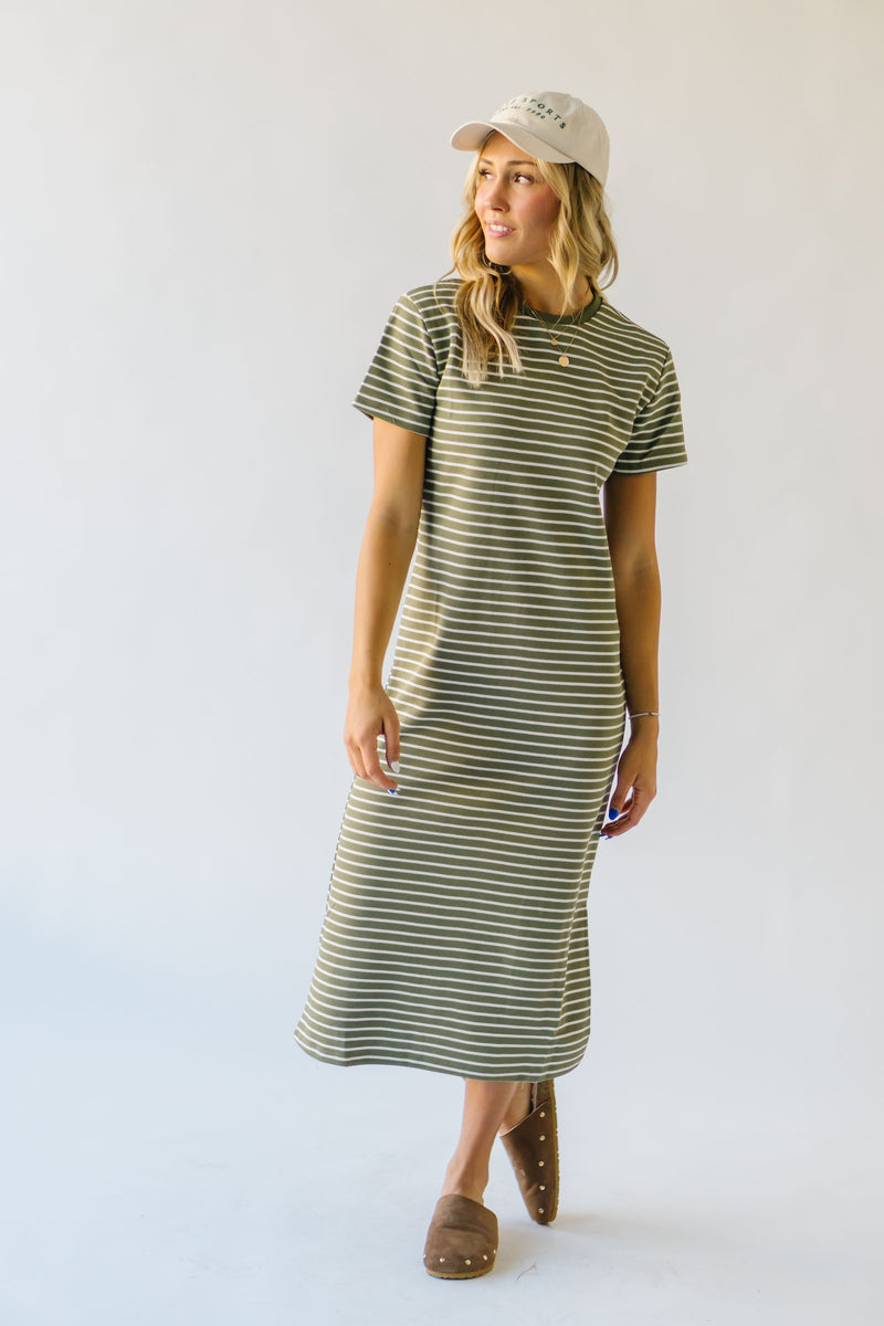 The Valarie Striped Knit Dress in Olive + Ivory