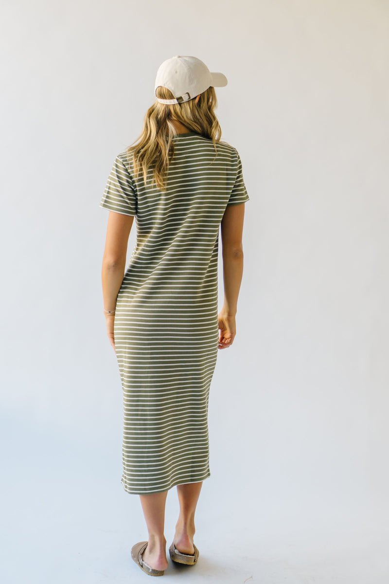 The Valarie Striped Knit Dress in Olive + Ivory