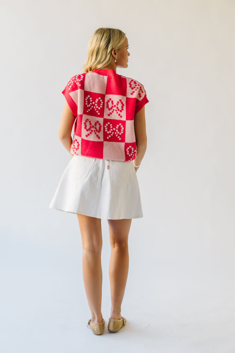 The Seroka Bow Detail Checkered Sweater Vest in Red Multi