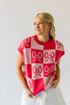 The Seroka Bow Detail Checkered Sweater Vest in Red Multi