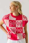 The Seroka Bow Detail Checkered Sweater Vest in Red Multi