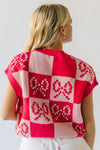 The Seroka Bow Detail Checkered Sweater Vest in Red Multi