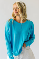 The Tackett Basic Crew Sweater in Teal Blue