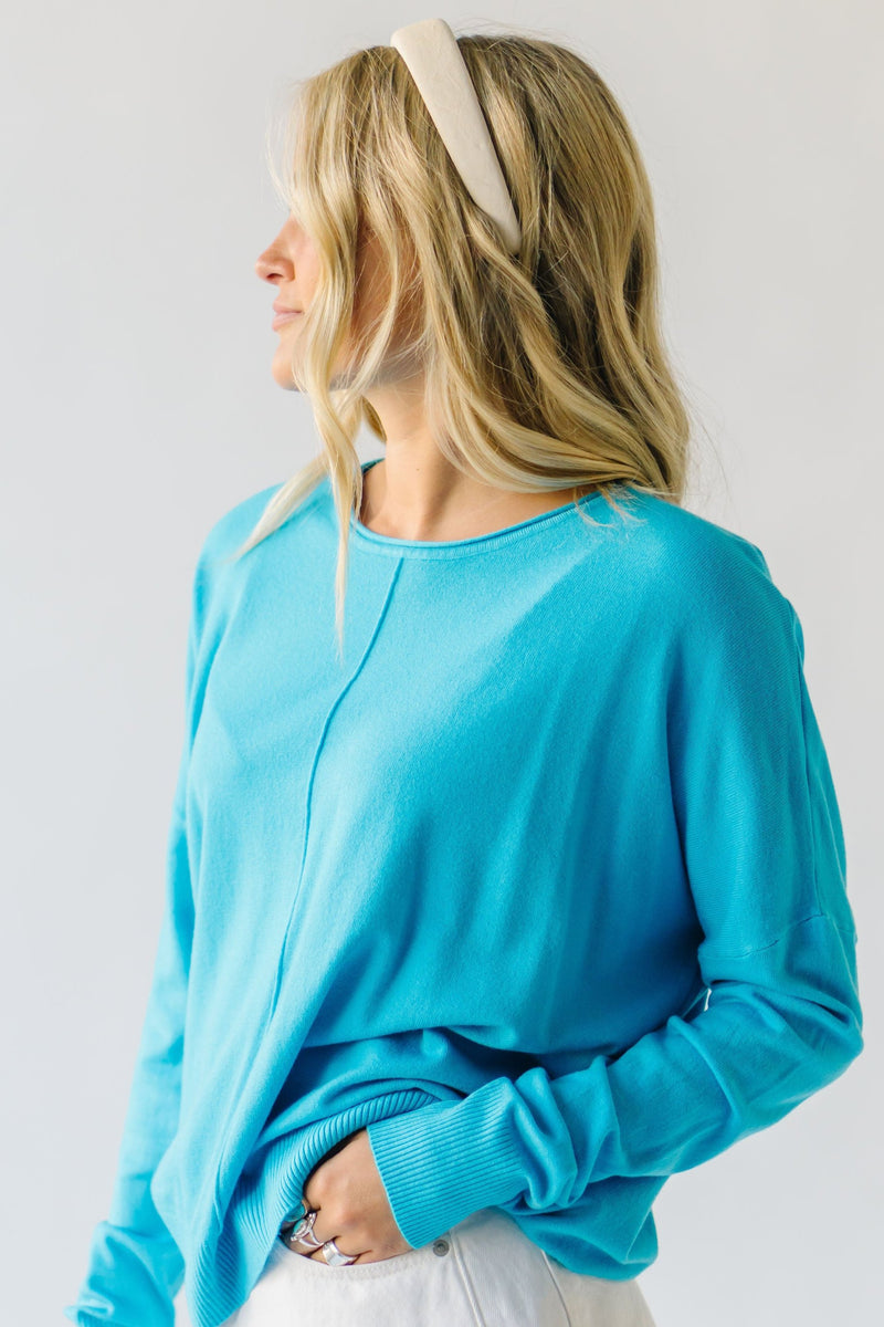 The Tackett Basic Crew Sweater in Teal Blue