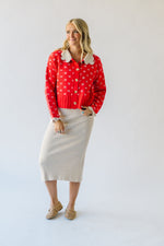 The Rowda Scalloped Detail Sweater in Red