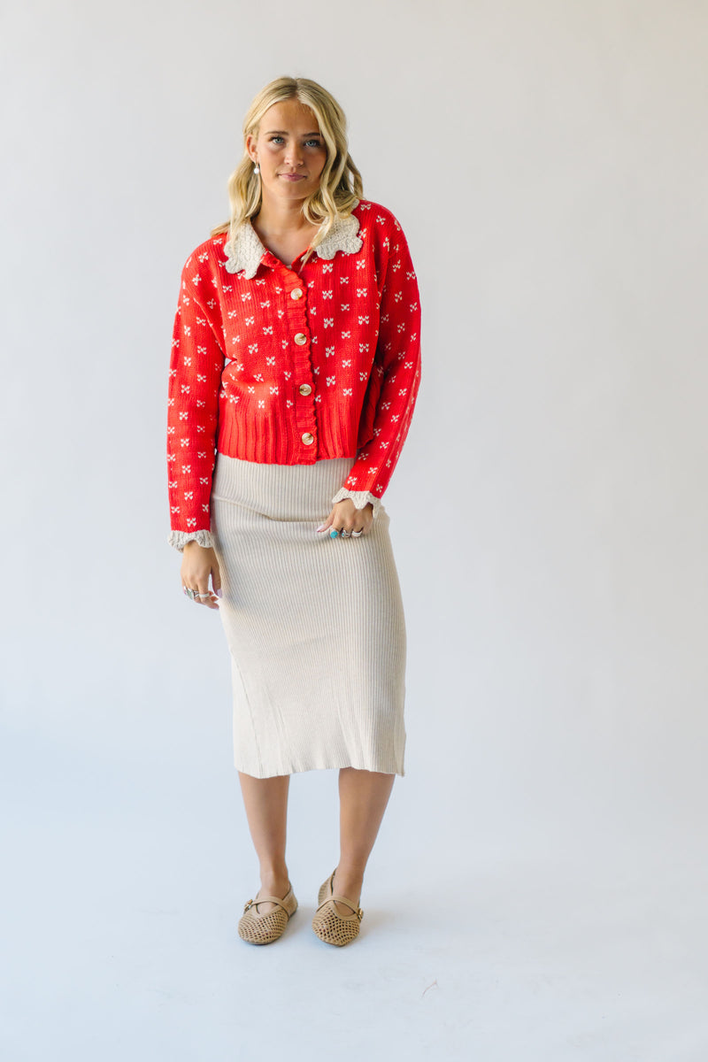 The Rowda Scalloped Detail Sweater in Red