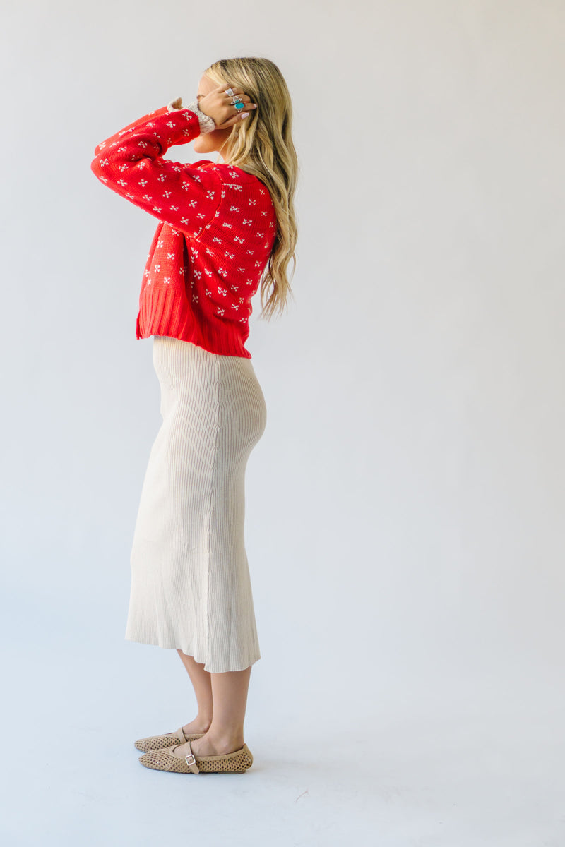 The Rowda Scalloped Detail Sweater in Red