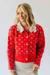 The Rowda Scalloped Detail Sweater in Red