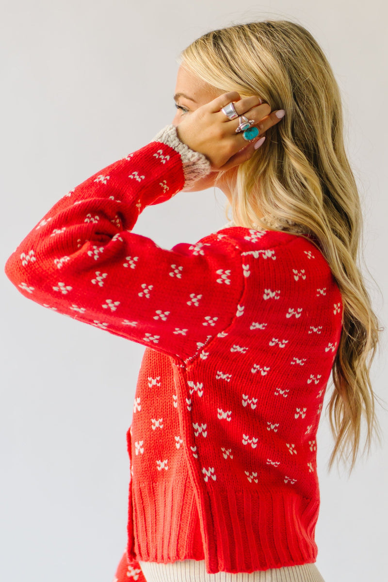 The Rowda Scalloped Detail Sweater in Red