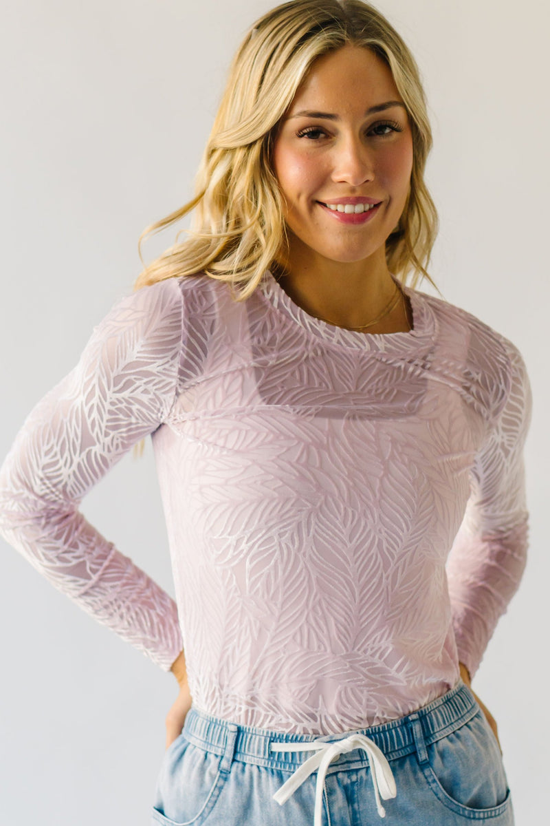 The Tuso Burn Out Leaf Pattern Blouse in Lilac