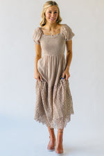 The Hollberg Crochet Hemmed Midi Dress in Stone