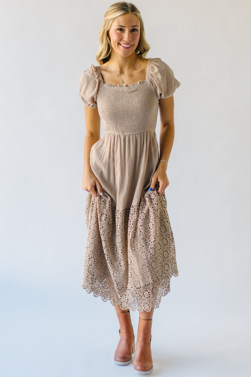 The Hollberg Crochet Hemmed Midi Dress in Stone