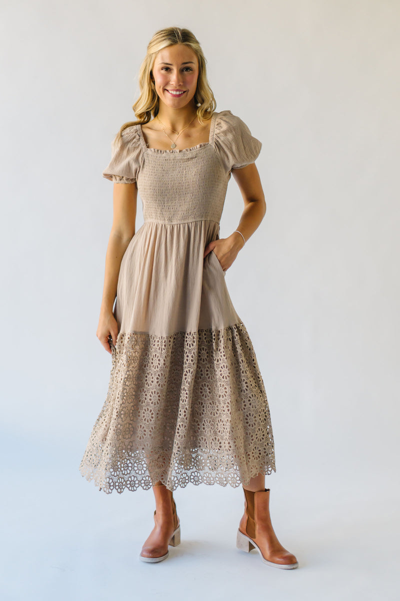 The Hollberg Crochet Hemmed Midi Dress in Stone