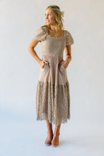 The Hollberg Crochet Hemmed Midi Dress in Stone