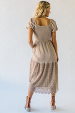 The Hollberg Crochet Hemmed Midi Dress in Stone