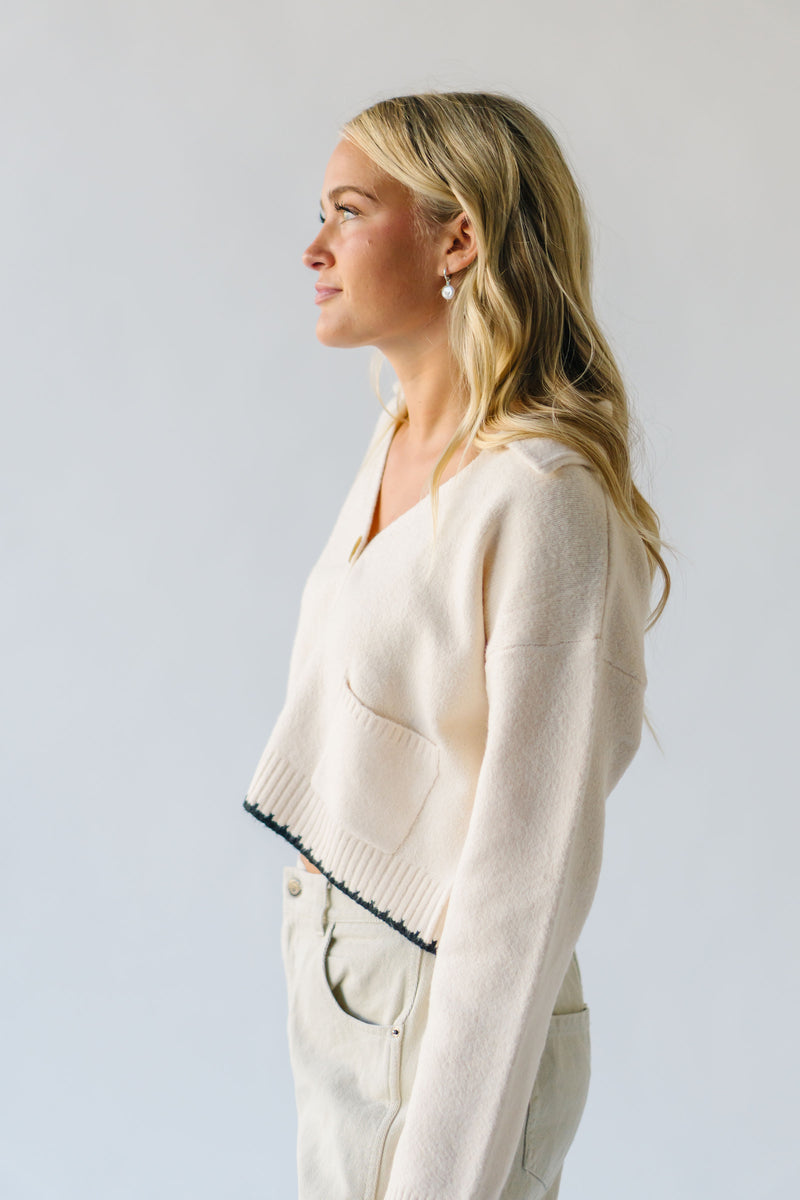 The Canova Stitch Detail Cardigan in Ivory + Black