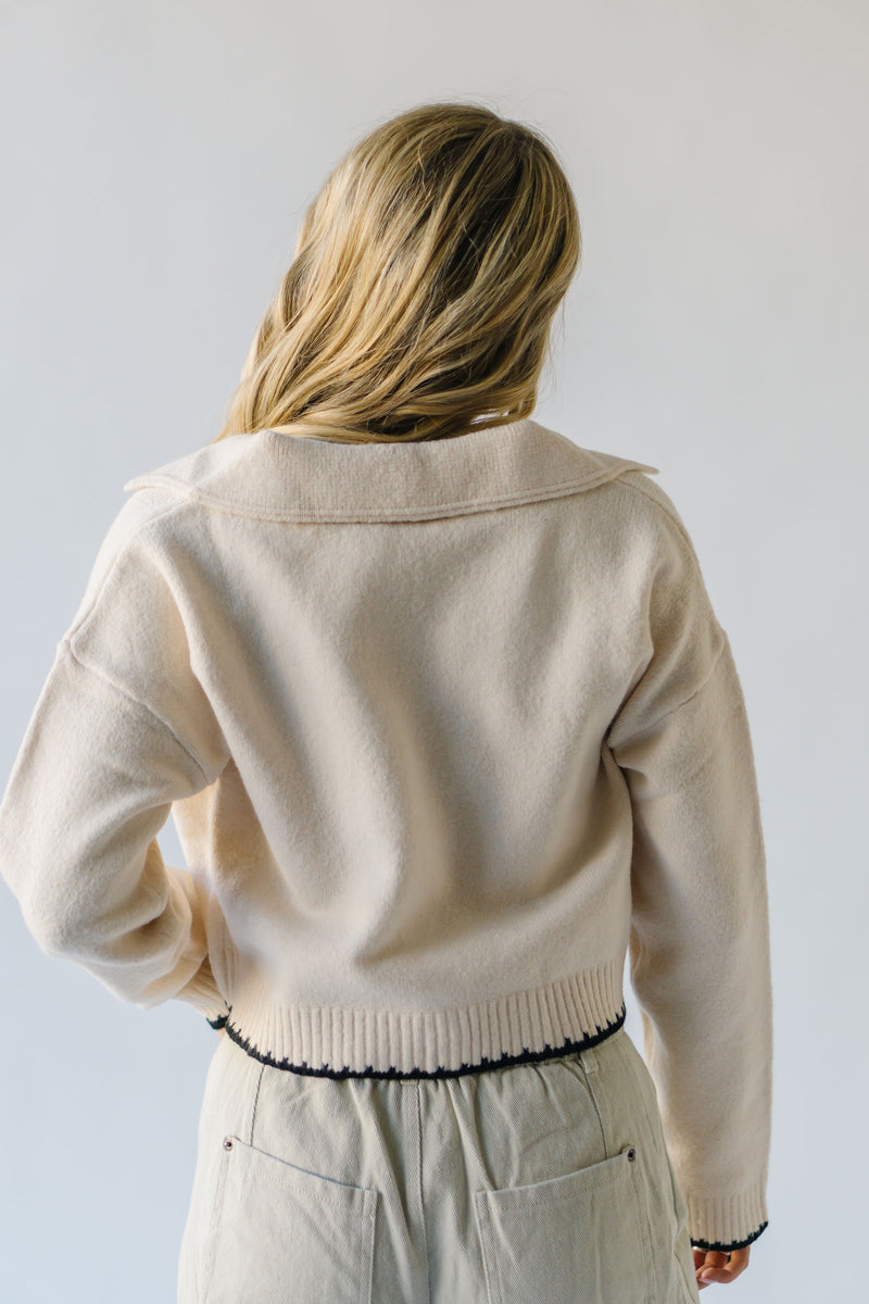 The Canova Stitch Detail Cardigan in Ivory + Black