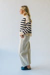 The Dunavant Lace Up Striped Sweater in Cream