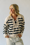 The Dunavant Lace Up Striped Sweater in Cream