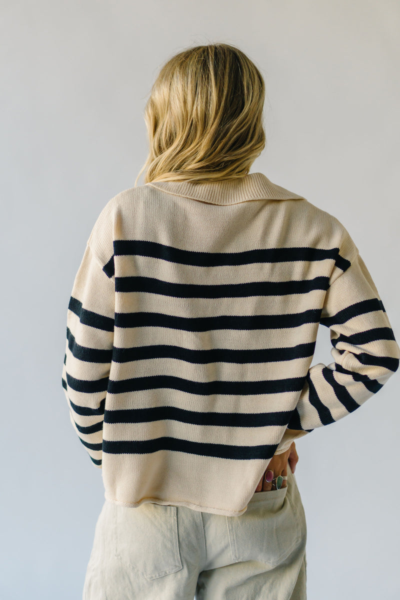 The Dunavant Lace Up Striped Sweater in Cream