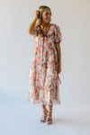 The Linford Floral Midi Dress in Peach + Red