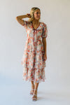 The Linford Floral Midi Dress in Peach + Red