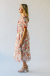 The Linford Floral Midi Dress in Peach + Red