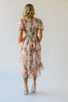 The Linford Floral Midi Dress in Peach + Red