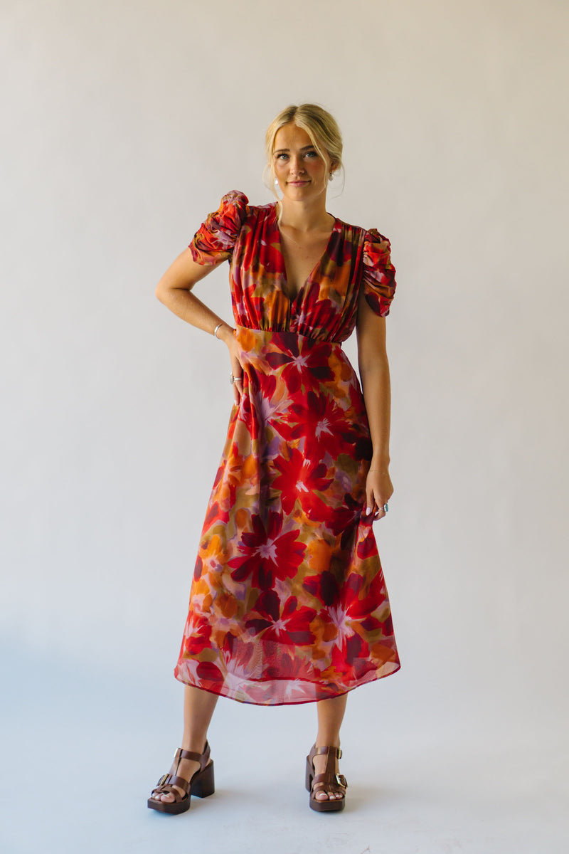 The Fannon Floral Midi Dress in Red Multi