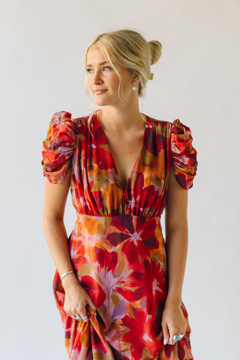 The Fannon Floral Midi Dress in Red Multi