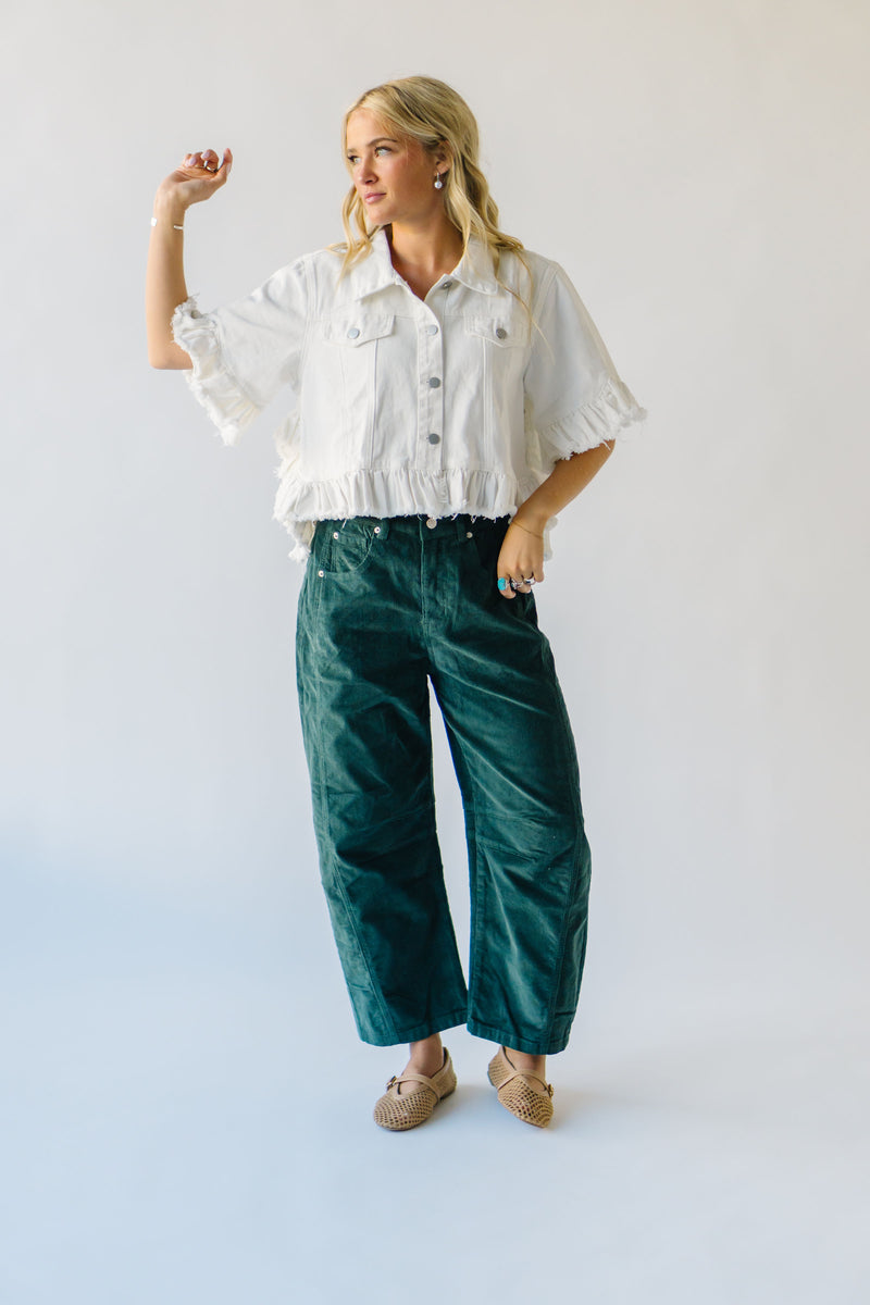 The Talley Ruffle Denim Jacket in White